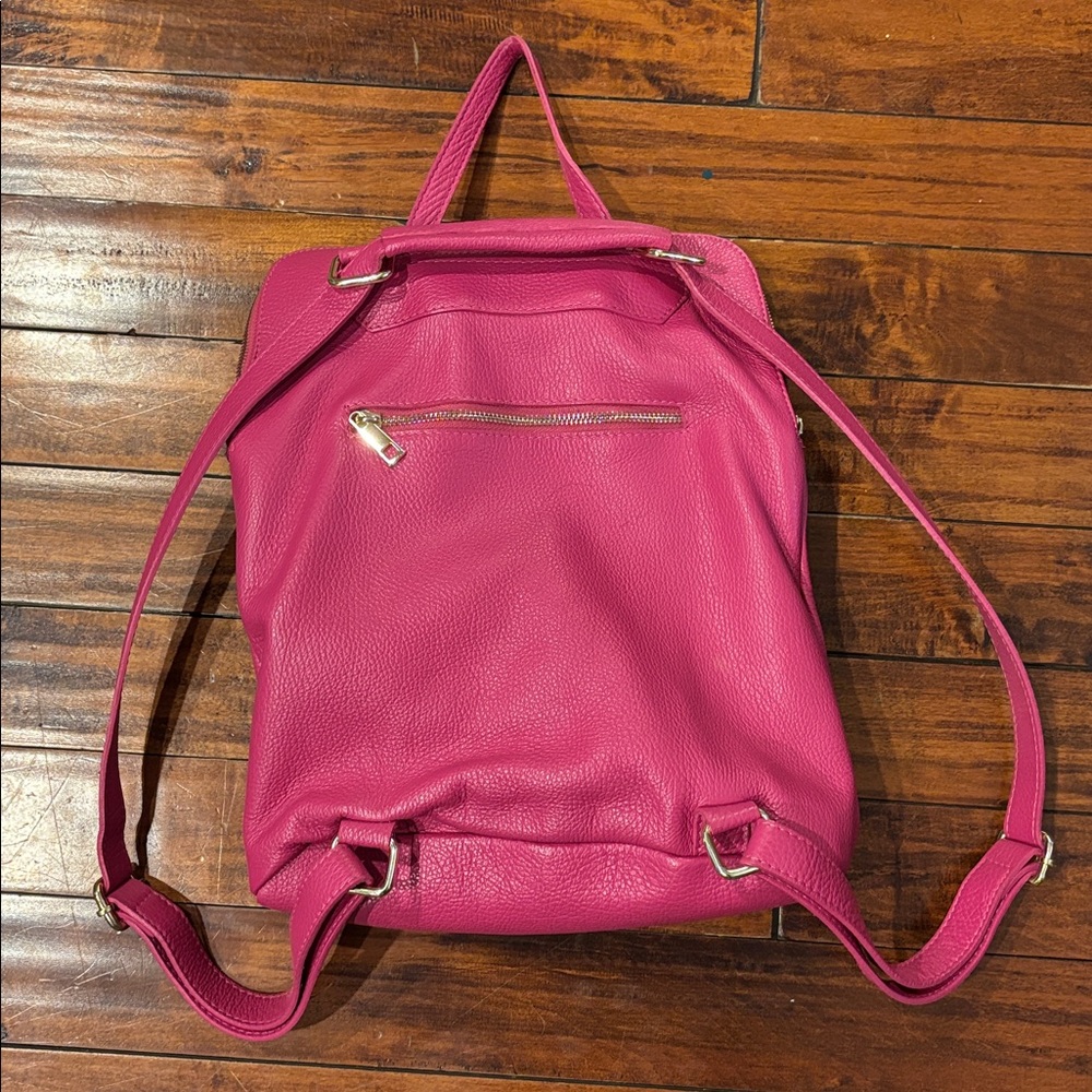 Hot Pink Italian Leather Backpack from Florence - Picture 3 of 9